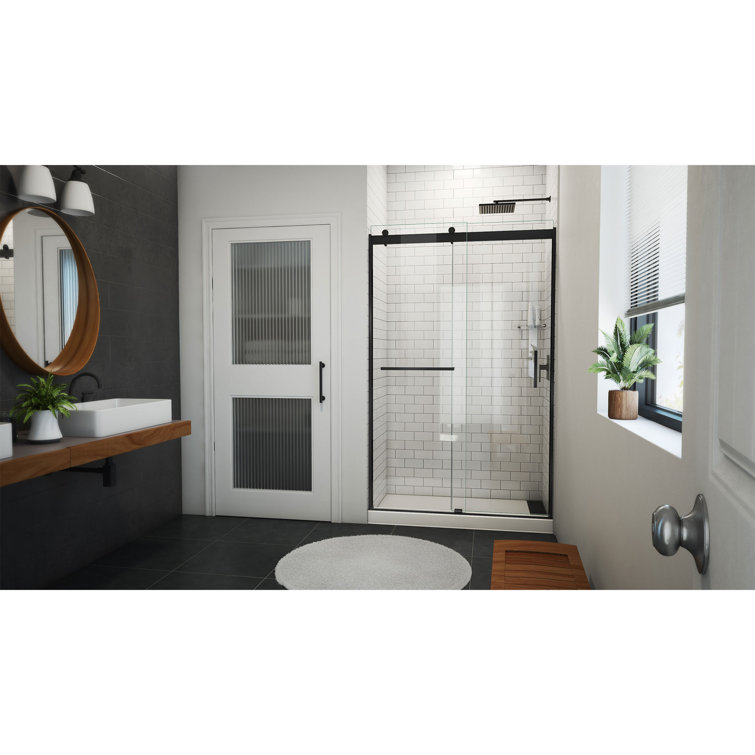 Matte Black and Clear Glass Semi-Frameless Sliding Shower Door