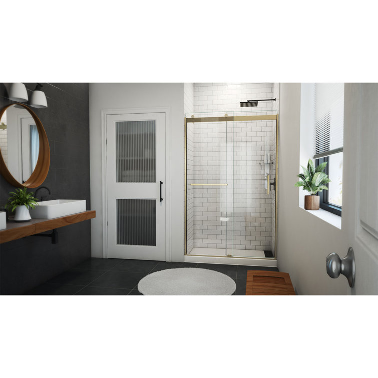 Sapphire-V 48 in. Gold and Clear Glass Sliding Shower Door