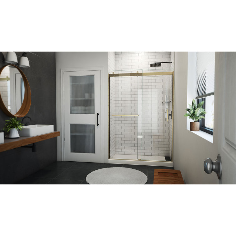 Sapphire-V 54" Brushed Gold Clear Glass Sliding Shower Door