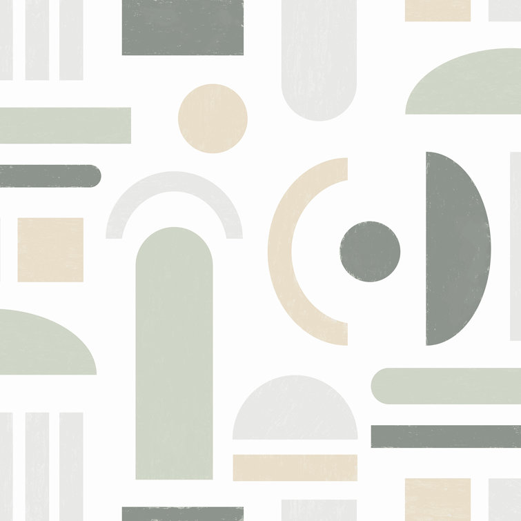 Self-Adhesive White and Green Geometric Peel and Stick Wallpaper