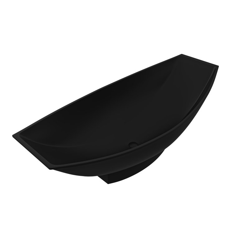 71" Black Matte Solid Surface Hammock Freestanding Bathtub