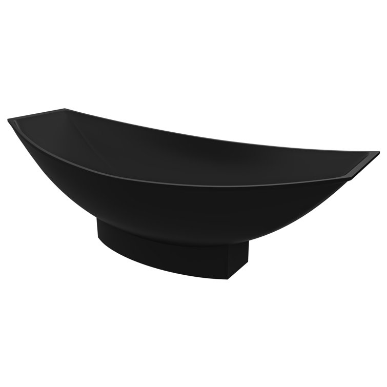 71" Black Matte Solid Surface Hammock Freestanding Bathtub