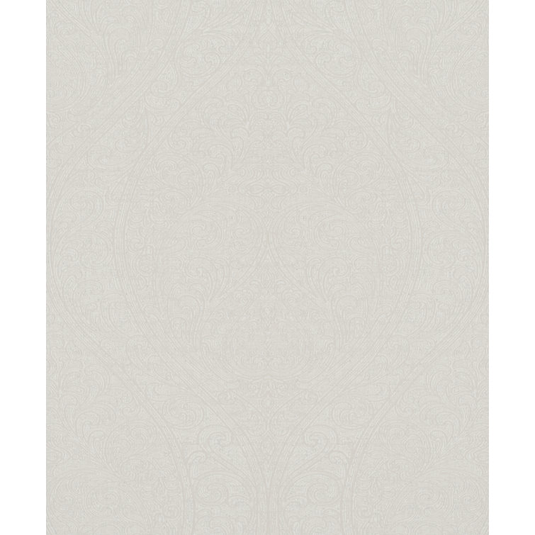 Beige Vinyl Damask Design Non-woven Wallpaper Roll