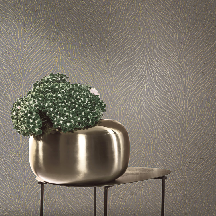 Grey and Gold 3D Abstract Botanical Non-Pasted Wallpaper