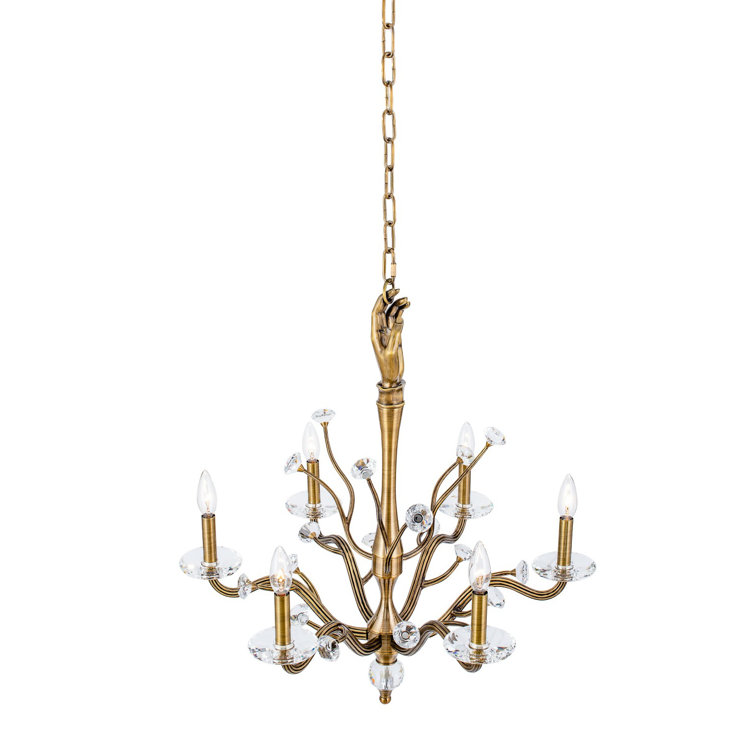 Historic Brass and Crystal 6-Light Empire Chandelier