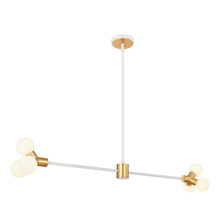 42-Inch White and Brass Modern Glass Island Pendant Light