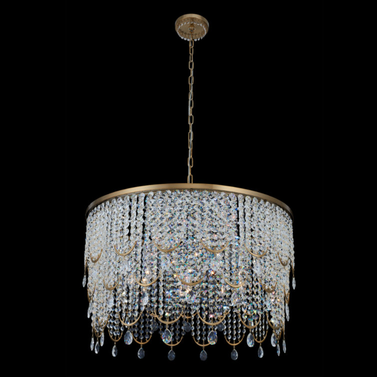 36-Inch Brass Crystal LED Pendant Chandelier