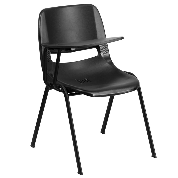 Black Ergonomic Metal Desk Chair with Adjustable Tablet Arm