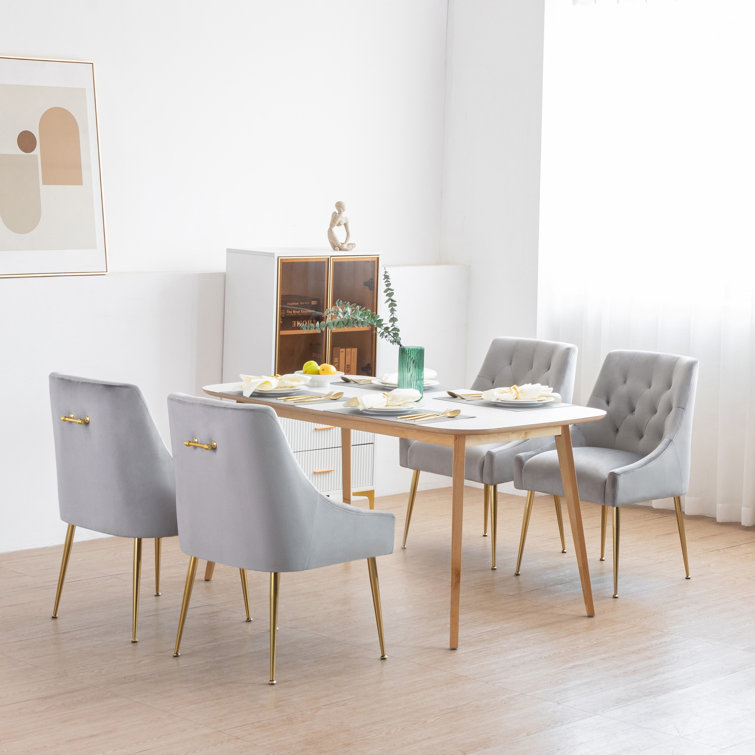 Gray Velvet Upholstered Parsons Dining Side Chairs with Metal Legs