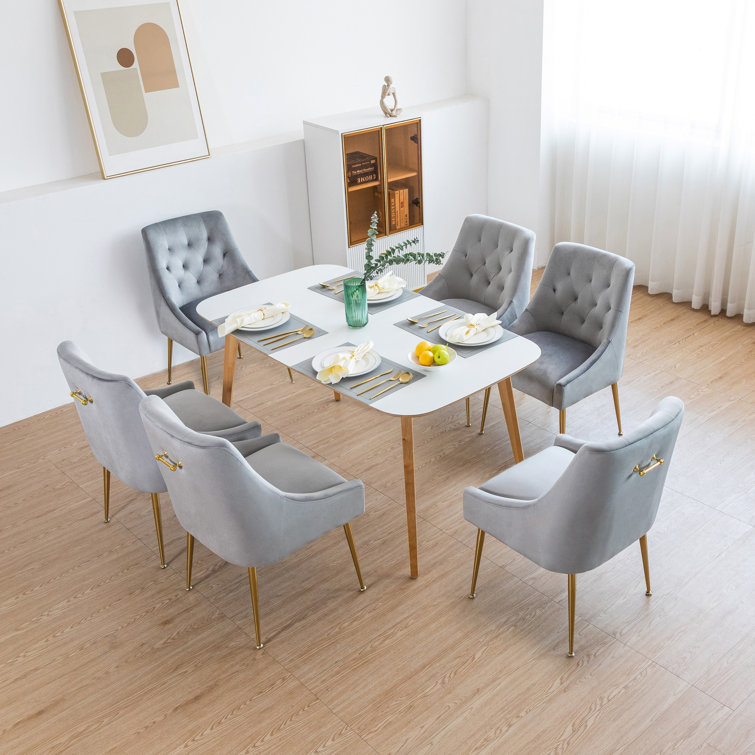 Gray Velvet Upholstered Parsons Dining Side Chairs with Metal Legs