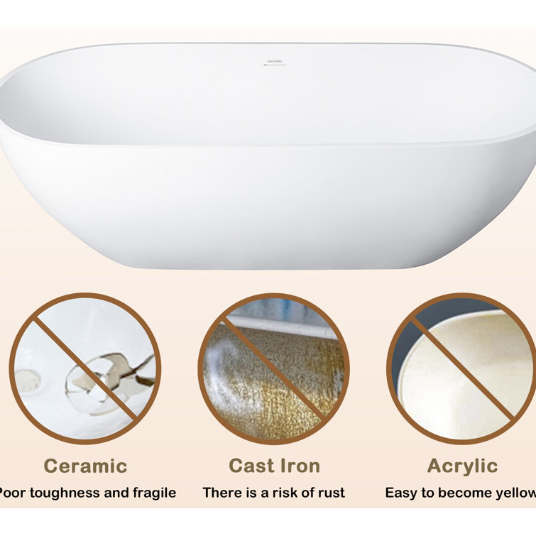 69'' Matte White Stone Resin Freestanding Soaking Bathtub
