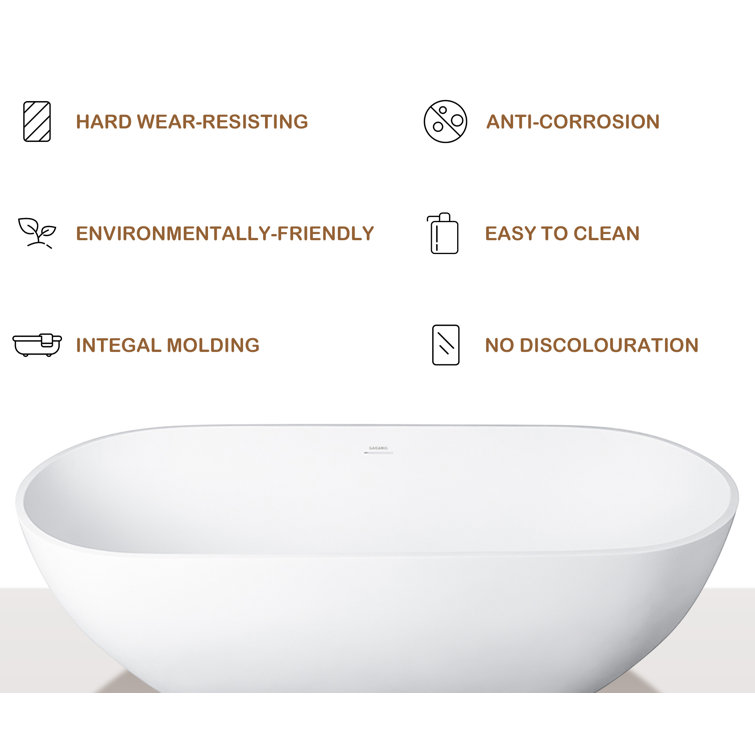 69'' Matte White Stone Resin Freestanding Soaking Bathtub