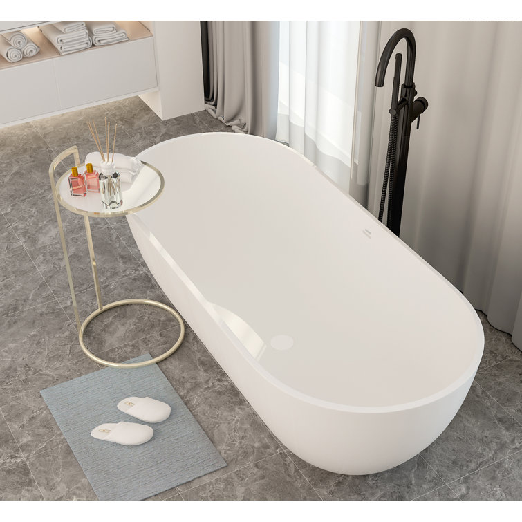 69'' Matte White Stone Resin Freestanding Soaking Bathtub