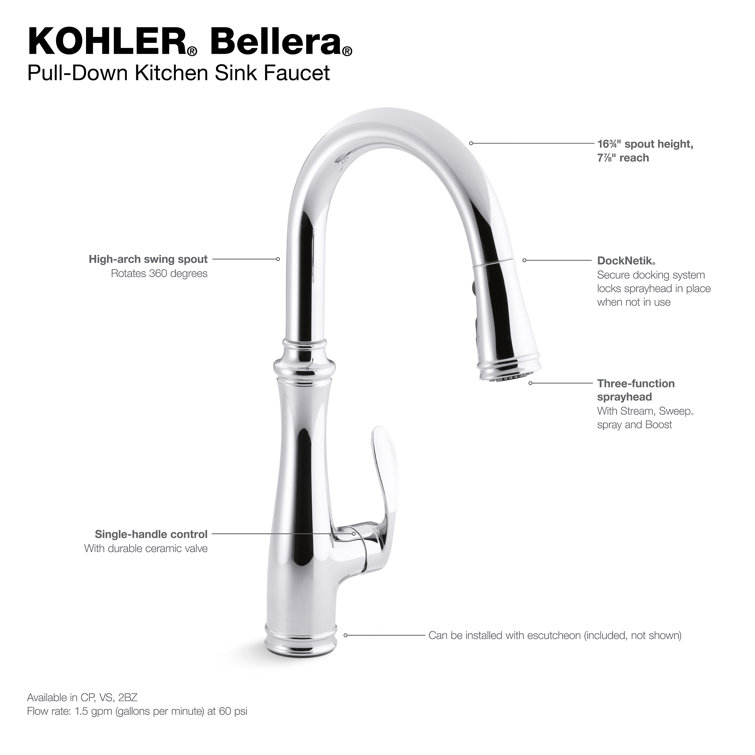 Polished Chrome Pull-Down Kitchen Faucet with Spray