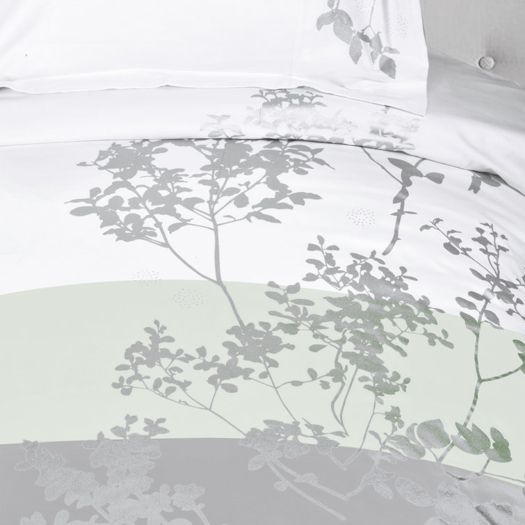 King/California King White Gray Cotton Floral Duvet Cover Set