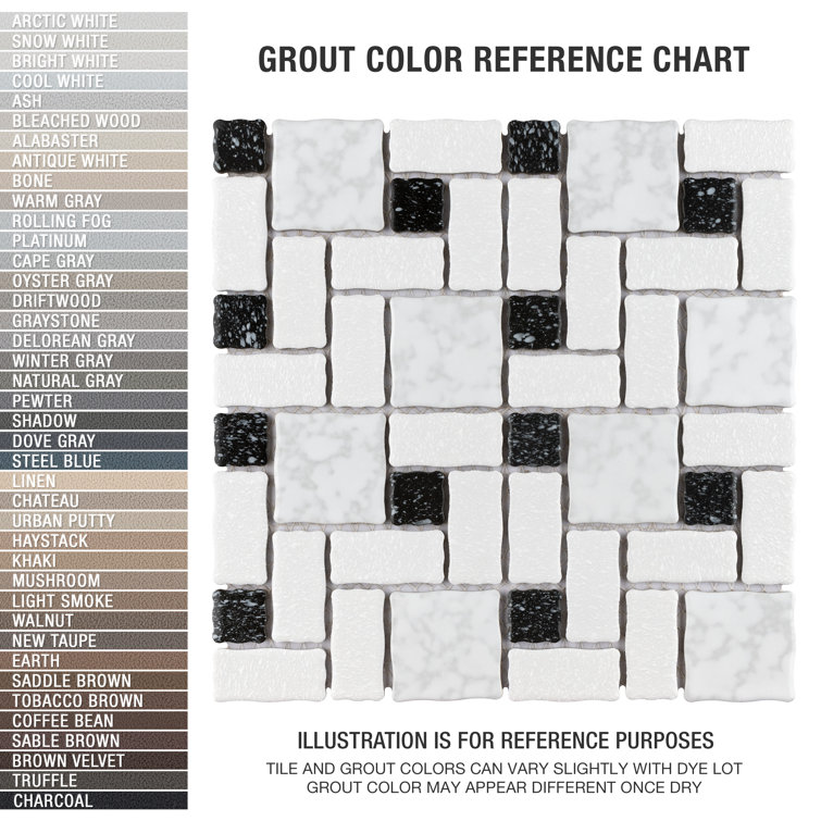 Academy 12" x 12" Black and White Porcelain Mosaic Tile