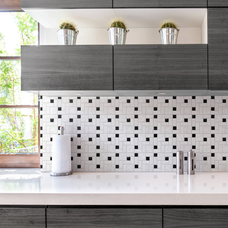 Academy 12" x 12" Black and White Porcelain Mosaic Tile