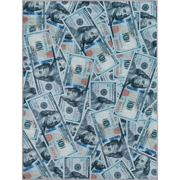 Blue Rectangular 8' x 10' Chenille Kids Washable Rug