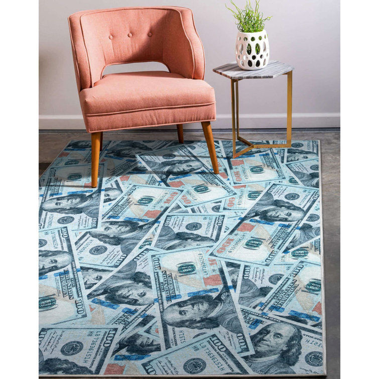 Blue Rectangular 8' x 10' Chenille Kids Washable Rug