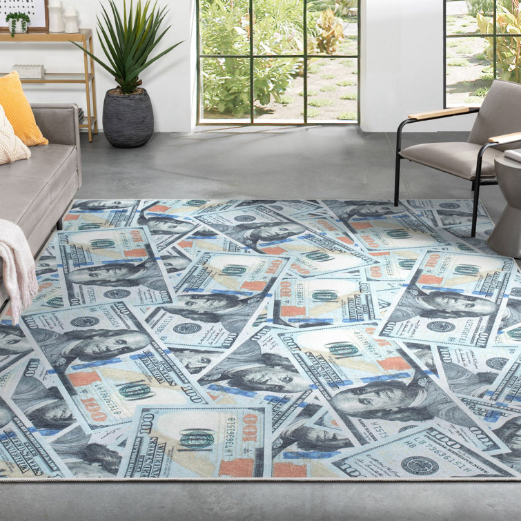 Blue Rectangular 8' x 10' Chenille Kids Washable Rug