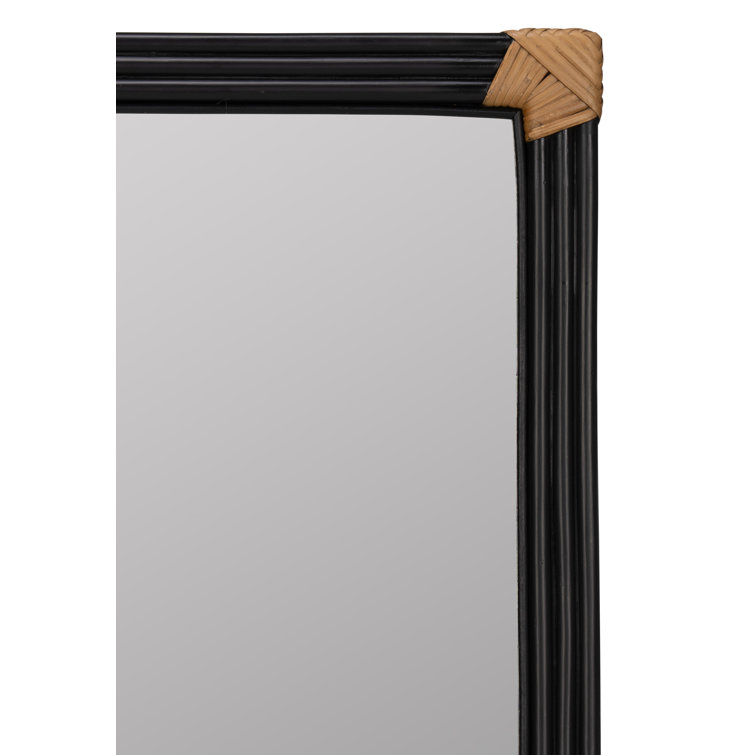 Black and Gold Rectangular Wall Mirror with Wooden Accents