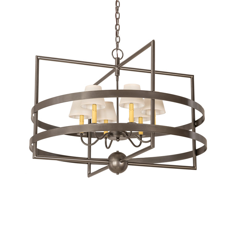 Bronze 6-Light Chandelier with Cream Linen Shades