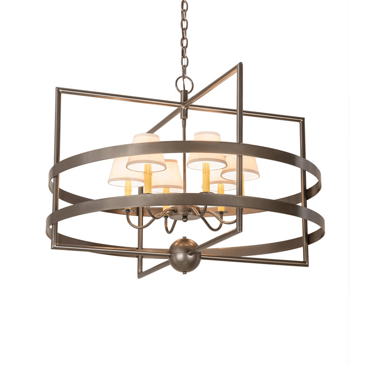 Bronze 6-Light Chandelier with Cream Linen Shades