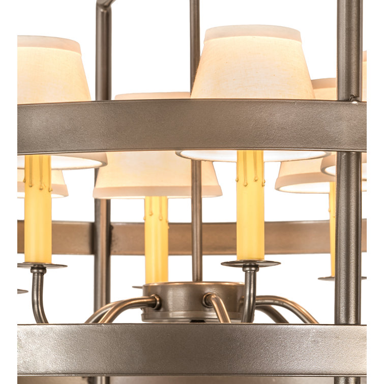 Bronze 6-Light Chandelier with Cream Linen Shades
