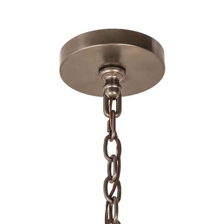 Bronze 6-Light Chandelier with Cream Linen Shades