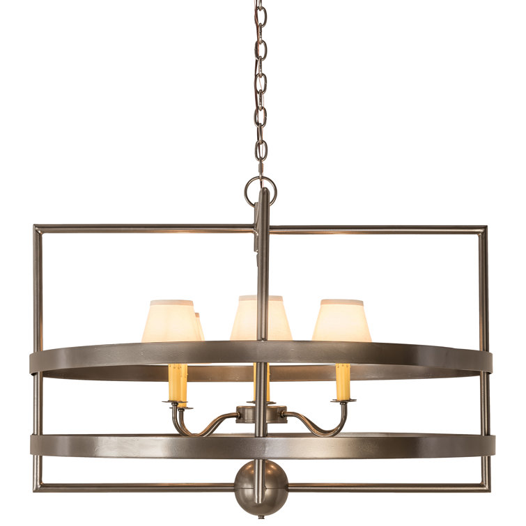 Bronze 6-Light Chandelier with Cream Linen Shades