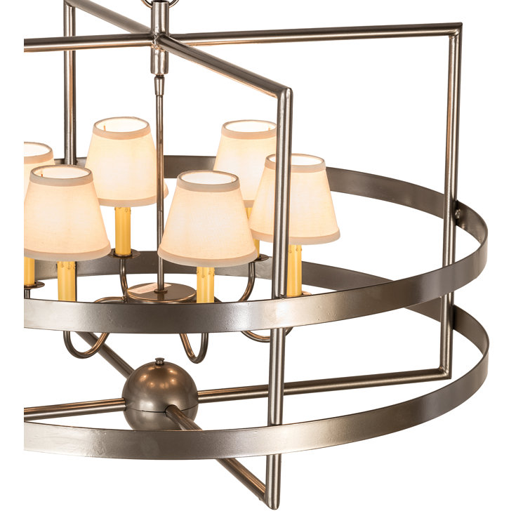 Bronze 6-Light Chandelier with Cream Linen Shades