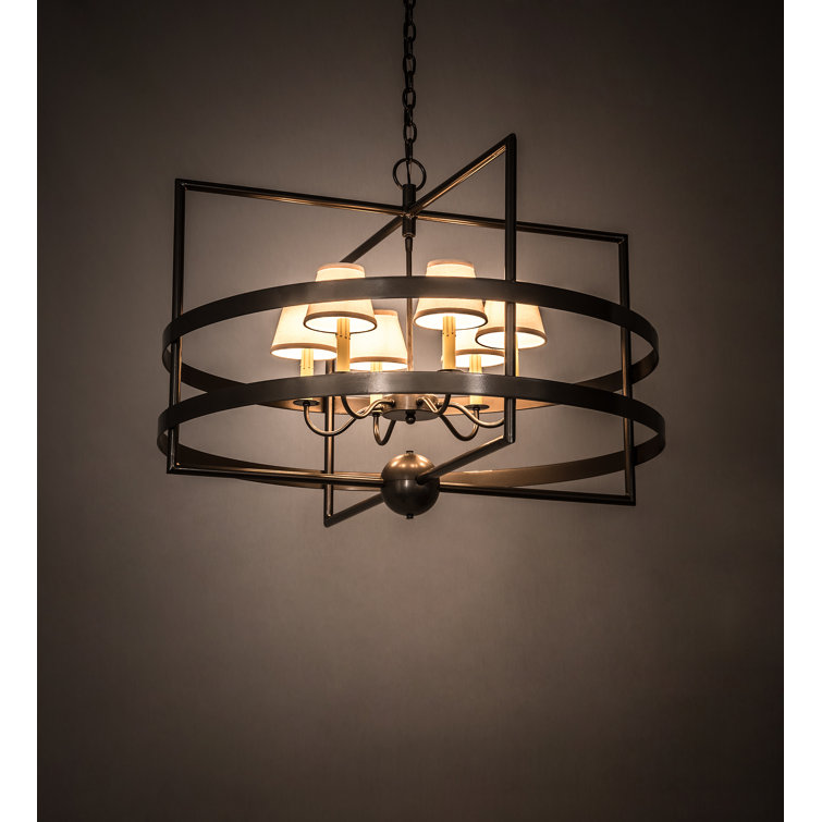 Bronze 6-Light Chandelier with Cream Linen Shades