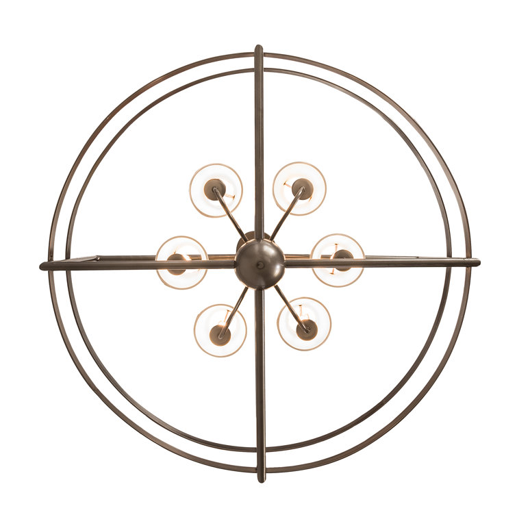 Bronze 6-Light Chandelier with Cream Linen Shades