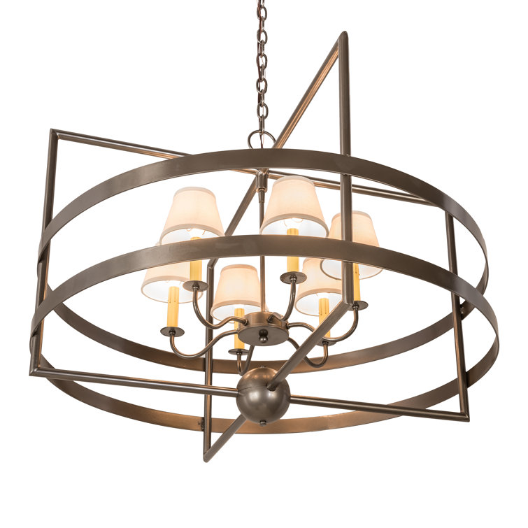 Bronze 6-Light Chandelier with Cream Linen Shades