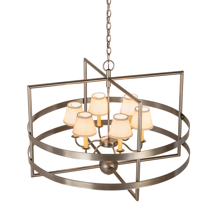 Bronze 6-Light Chandelier with Cream Linen Shades