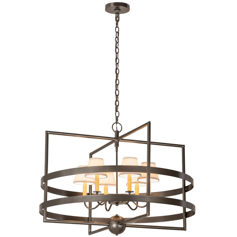 Bronze 6-Light Chandelier with Cream Linen Shades