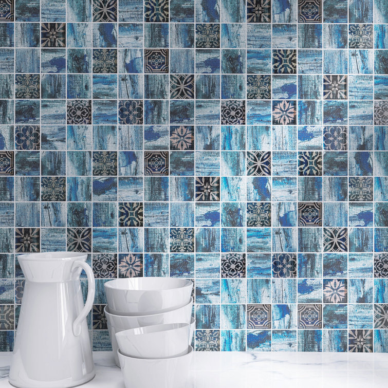Gray and Blue Glass Mosaic Wall Tile for Kitchen and Bathroom