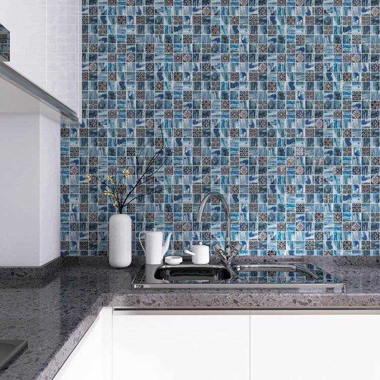 Gray and Blue Glass Mosaic Wall Tile for Kitchen and Bathroom