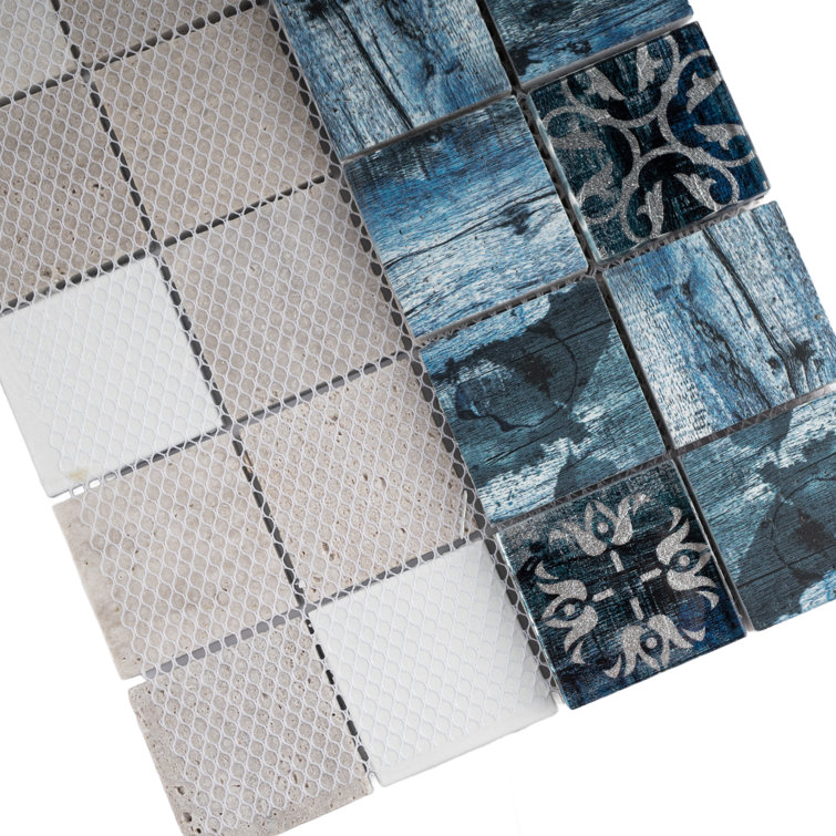 Gray and Blue Glass Mosaic Wall Tile for Kitchen and Bathroom