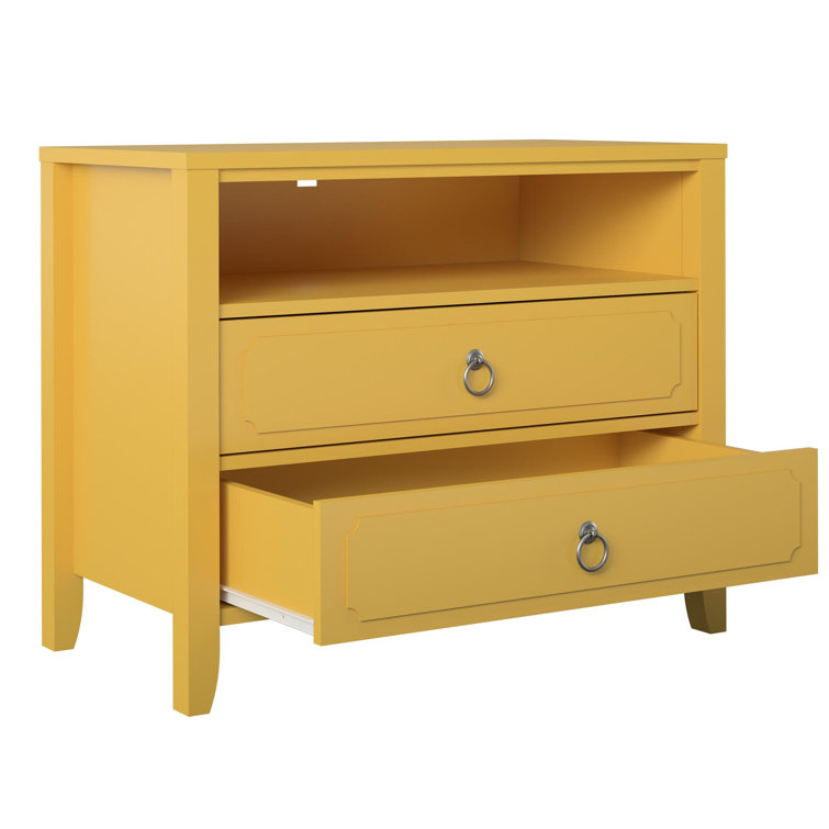 Mustard Yellow 2-Drawer Nightstand with Real Wood Legs
