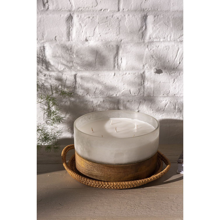 Frosted Glass Scented Jar Candle with Wooden Base