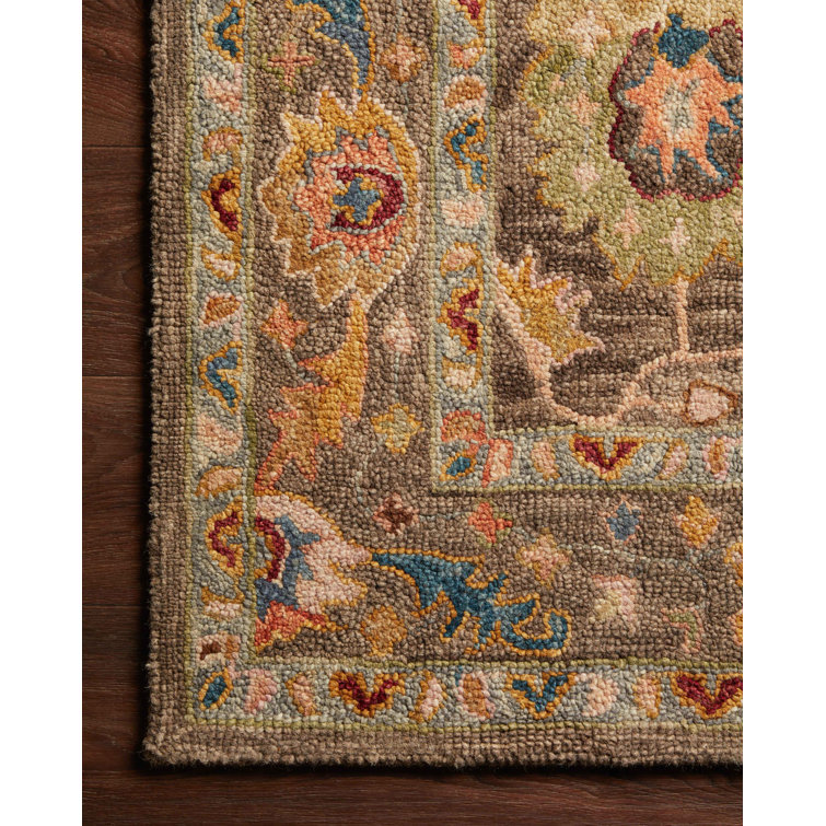 Handmade Charcoal and Multicolor Wool Floral Area Rug