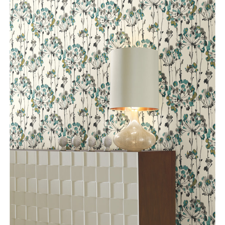 Turquoise and Gray Floral Peel and Stick Wallpaper