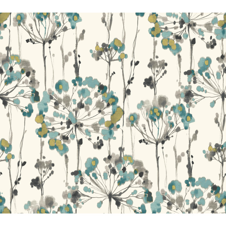 Turquoise and Gray Floral Peel and Stick Wallpaper