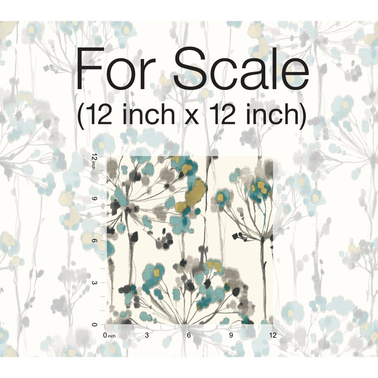Turquoise and Gray Floral Peel and Stick Wallpaper