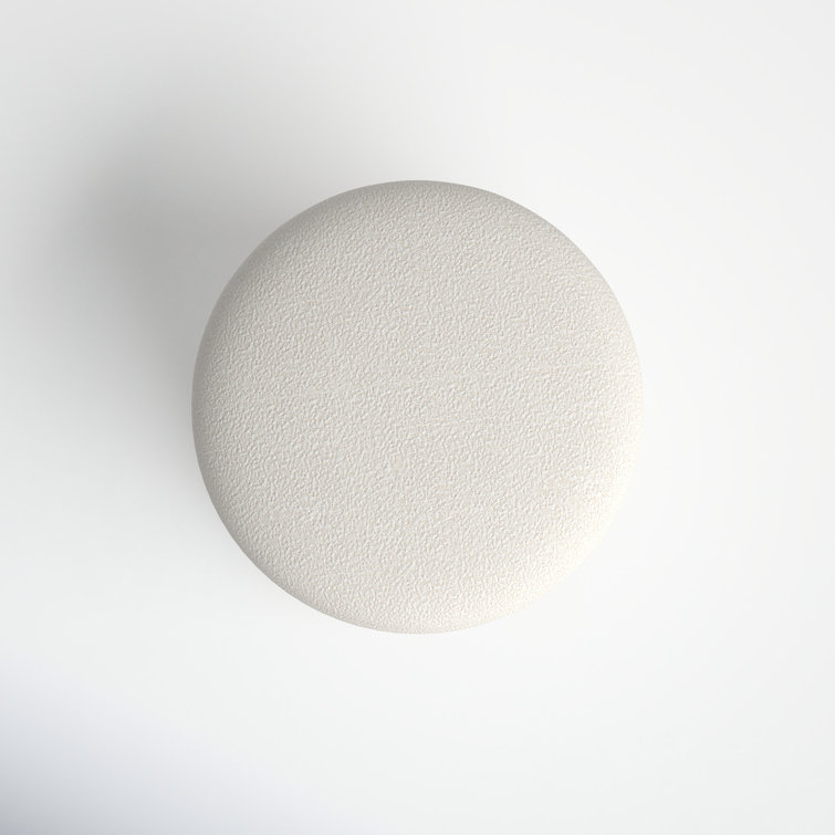 Ivory Boucle Round Upholstered Storage Ottoman with Wood Legs