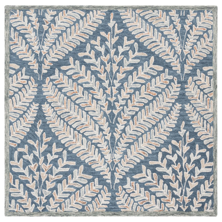 Hand-Tufted Blue and Ivory Wool Square Rug