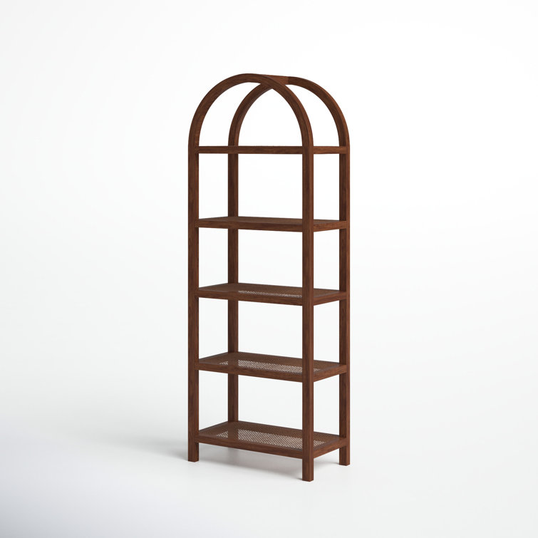 Bohemian Acacia and Woven Cane 5-Tier Etagere Bookcase