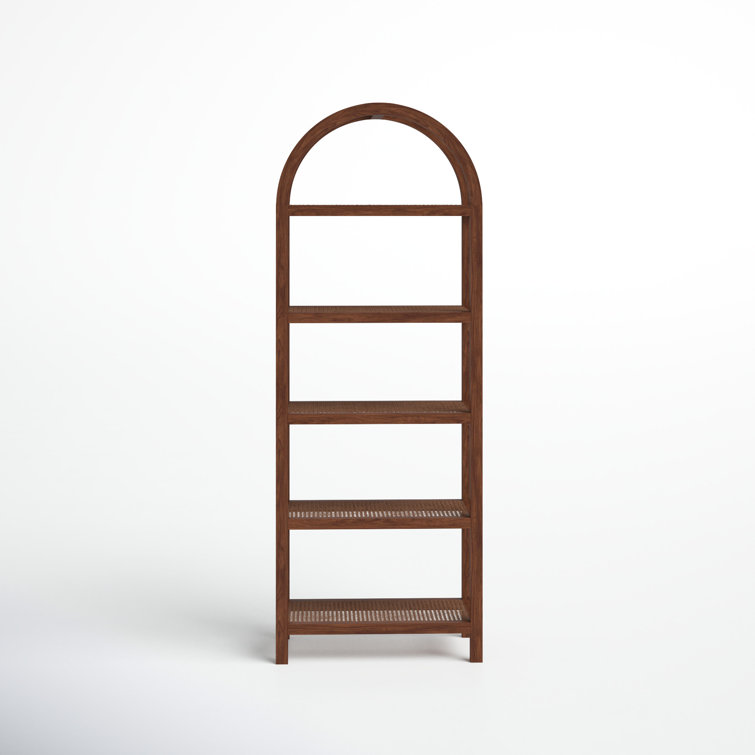 Bohemian Acacia and Woven Cane 5-Tier Etagere Bookcase