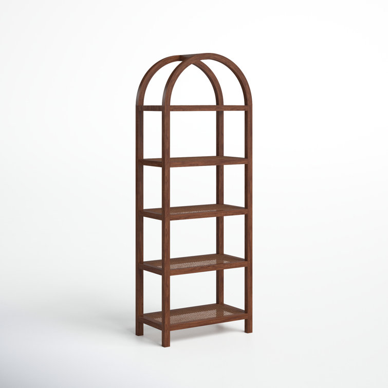 Bohemian Acacia and Woven Cane 5-Tier Etagere Bookcase